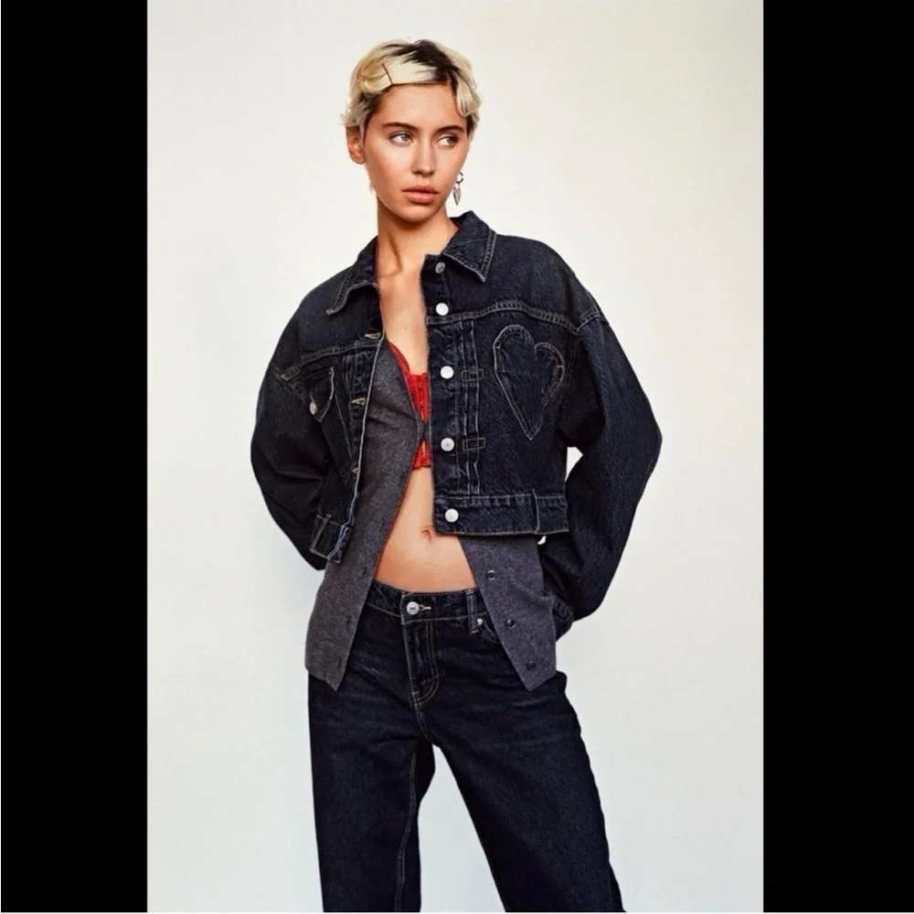 Zara Denim Heart Jacket Coat - Picture 2 of 6